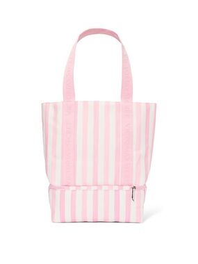 Victoria's Secret Pink and White Vertical Stripe Tote Bag With Cooler